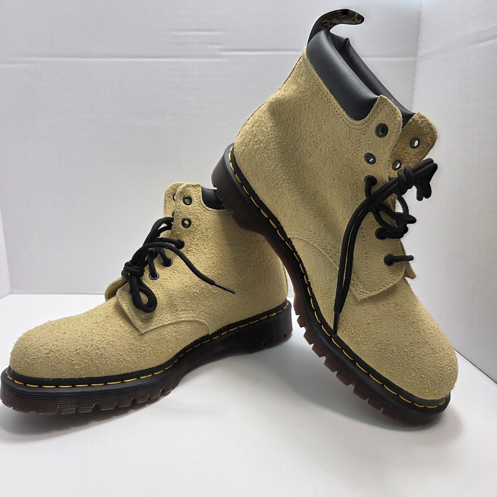 Dr. Martens Mens Sz 12 Beige Suede Boots with Black Details